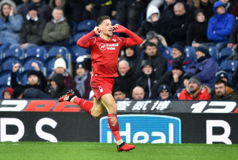 Matty Cash of Nottingham Forest celebrates after scoring his team's second goal during the Sky Bet Championship match between West Bromwich Albion and Nottingham Forest. (Getty Images)