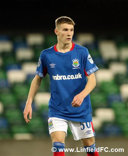 16-year-old Charlie Allen in action for Linfield.
