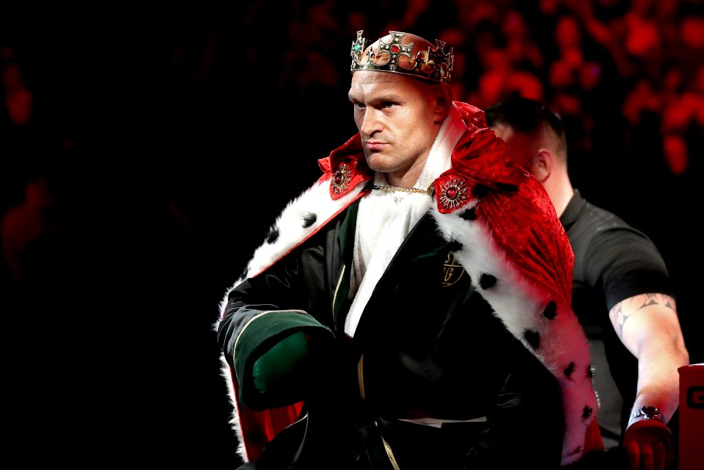 Tyson Fury enters the ring prior to the Heavyweight bout for Wilder's WBC and Fury's lineal heavyweight title against Deontay Wilder.