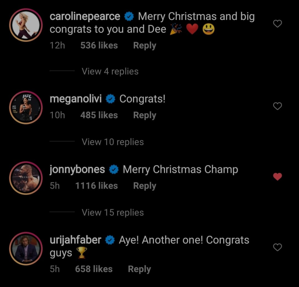 Conor McGregor and partner Dee Devlin congratulated by stars on Instagram as they announce another child.