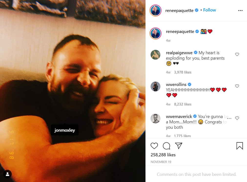 Jon Moxley and Renee Paquette announced that they are having a daughter together. (Image Credits: @reneepaquette on Instagram)