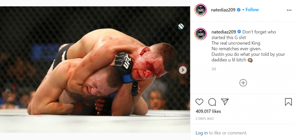 Nate Diaz fired a warning at Conor McGregor and Dustin Poirier in his recent post. (Image Credits: @natediaz209 on Instagram)