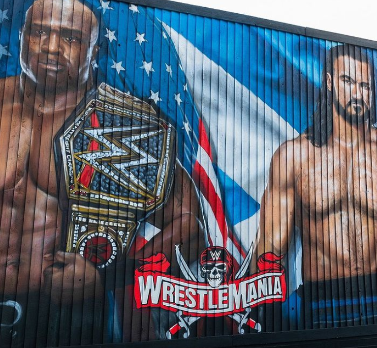 Drew McIntyre posted this photo of a WrestleMania 37 mural in Glasgow.