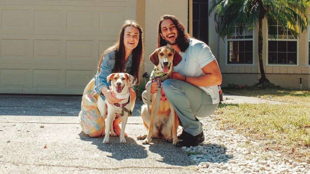 Mansoor Al-Shehail with his wife and dogs