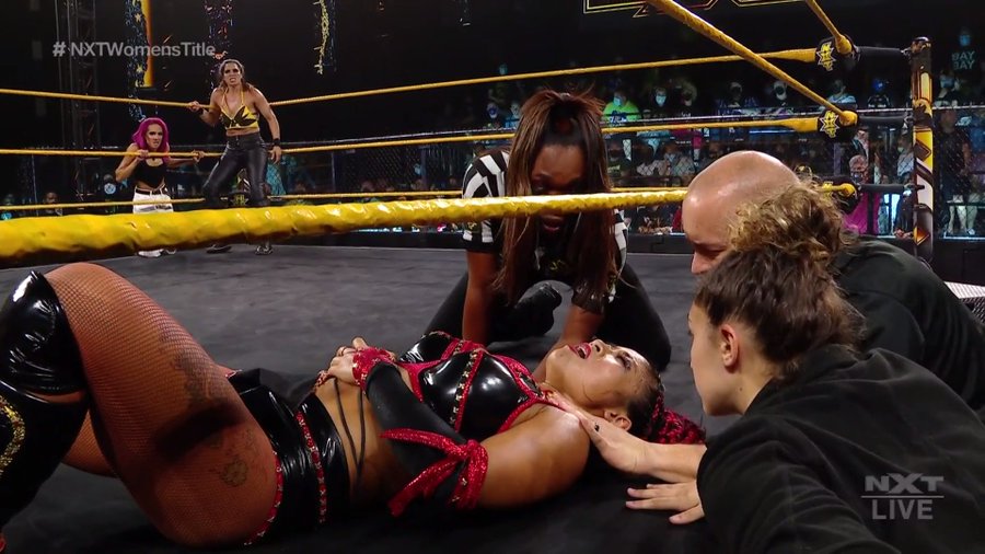 Xia Li had to be helped out of the ring after her injury