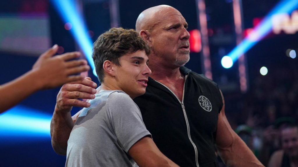 Goldberg with his son on WWE Raw