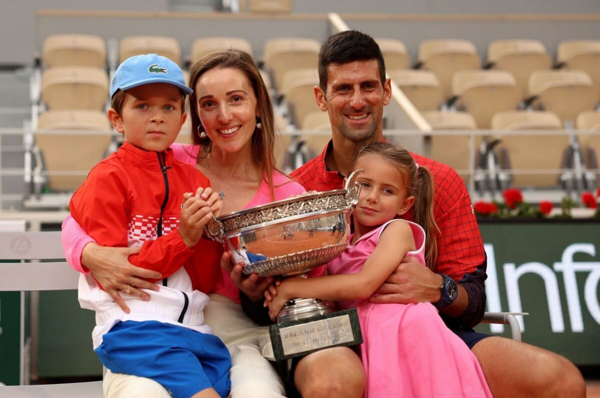 Novak Djokovic and family after Roland Garros 2023 win