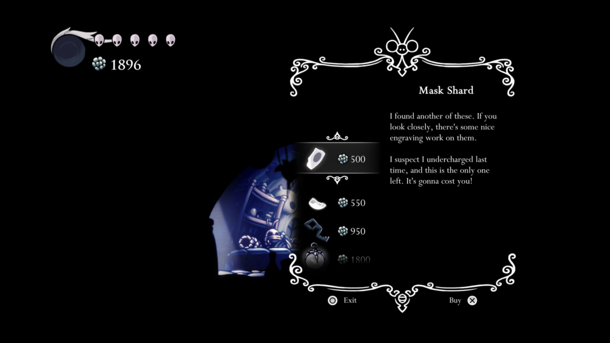 Mask Shards in Hollow Knight