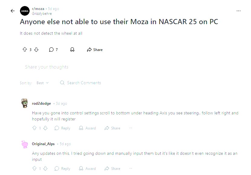 NASCAR 25 Moza Wheel Not Detected on PC: Troubleshooting Guide for Sim Racers